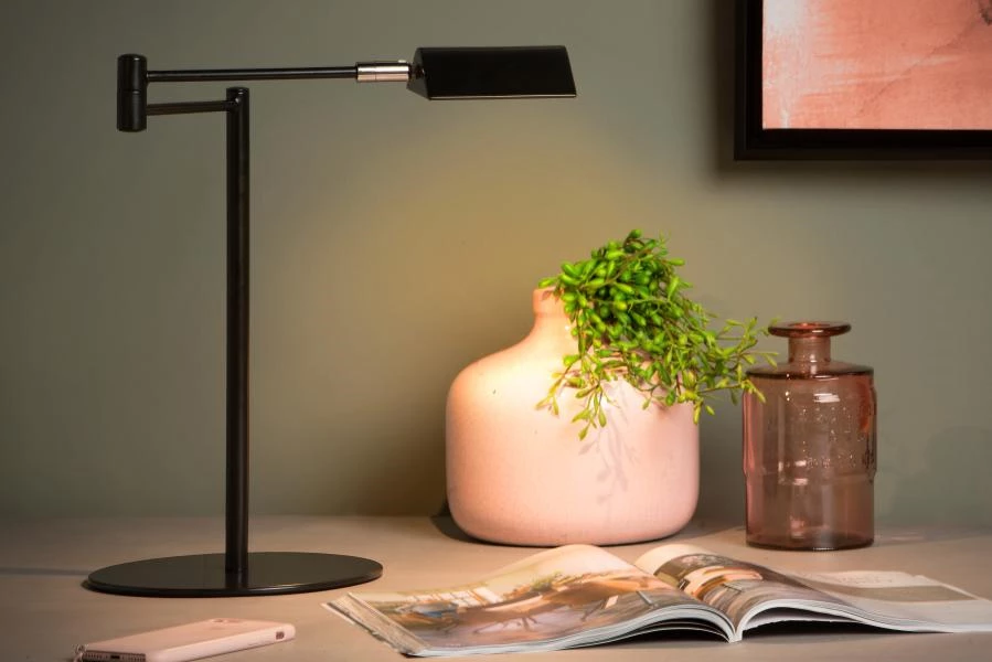 Lucide NUVOLA - Bureaulamp - Ø 20 cm - LED Dimb. - 1x9W 3000K - Zwart - sfeer 1